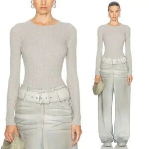 ENZA COSTA | Luxury Cotton Cashmere Ribbed Long Sleeve Crew Top | Size Small